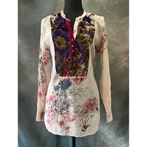 Soft Surroundings Floral Tunic Top Velvet Detail Long Sleeve Blouse Womens Small